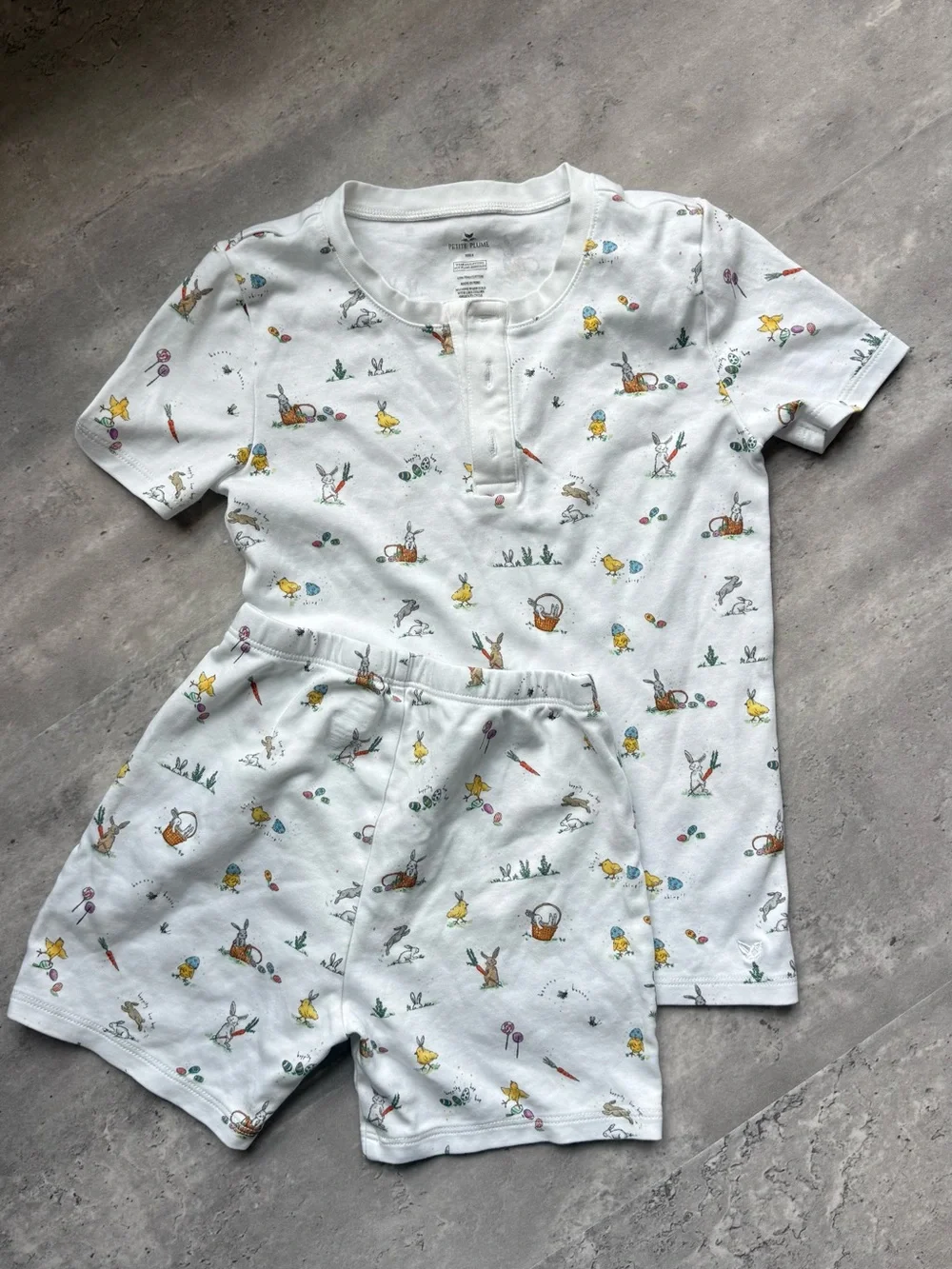 Children's White Short Pajama Set with Playful Animal Prints
